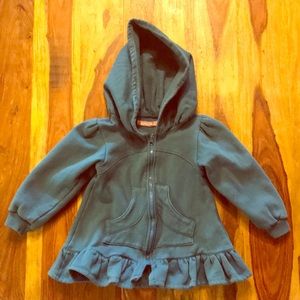 Jelly the Pug Teal ruffle zip up hoodie size 5/6